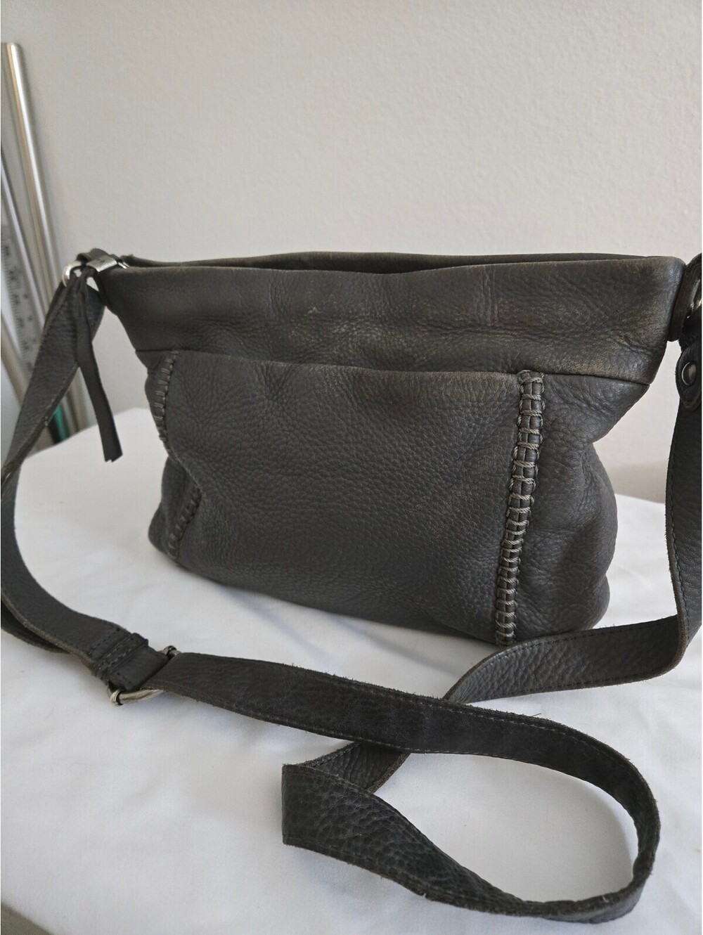 The Sak Gray Leather Crossbody Bag